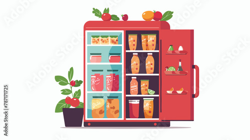 Shopping rosehip tea in a cartoon fridge flat vector