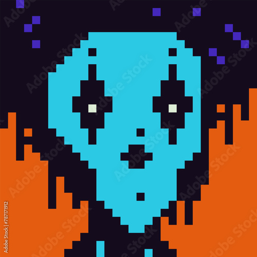 Pixel art creepy girl, witch face, Halloween costume scary portrait avatar female character, ghost cartoon vector icon, game user or web profile person, people, social net, crypto art illustration.