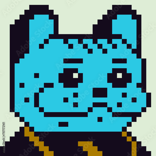Pixel art cat animal character, avatar, cartoon vector icon, game user web profile, 8-bit, social net pet portrait, minimalistic fashion, vector cryptoart background.
