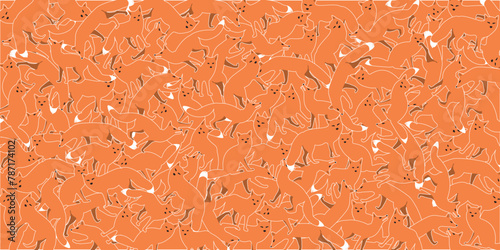 Various action of fox graphic with white color outline on orange background vector illustration.