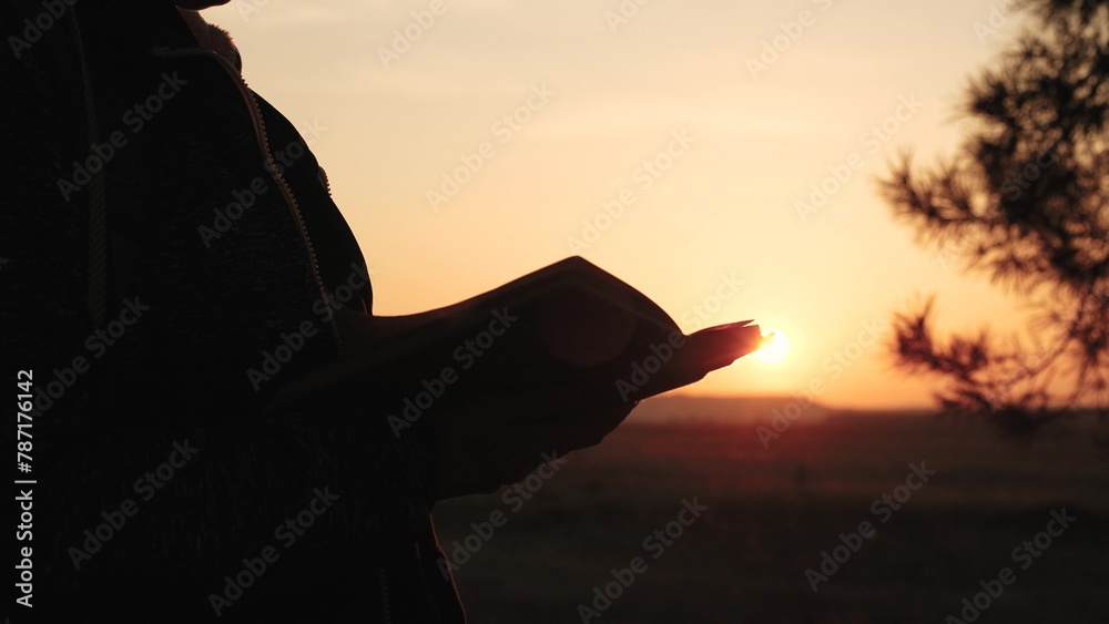 girl woman praying at sunset, hand sunset faith pain, asking heaven for help, bible book, tranquil worship sunset, evening prayer serenity, girl silent devotion, sunset meditation peace, faithful girl