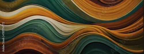 Horizontal colorful abstract wave background with mustard yellow, rust orange, and sage green colors. Can be used as texture, background, or wallpaper.