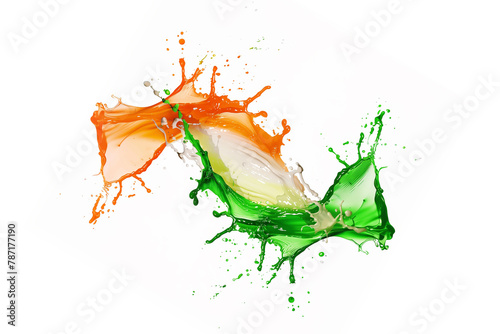 Water splash as indian tri colour in action against white background 15 august 26 january photo