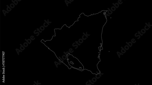 Nicaragua map vector illustration. Drawing with a white line on a black background.