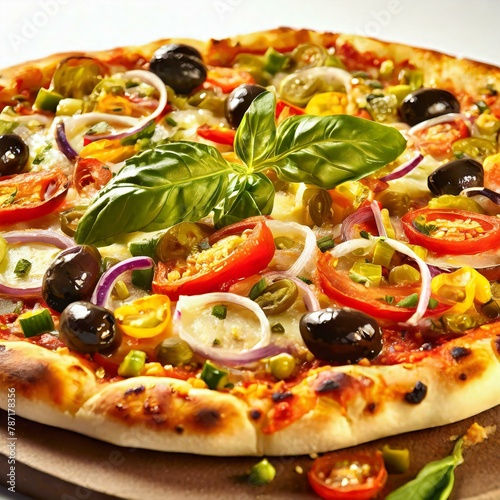 Delicious vegetarian pizza on a white background
