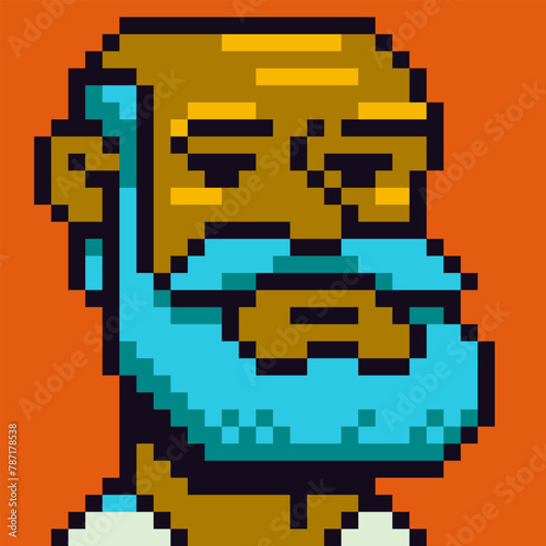 Avatar pixel bearded male character, cartoon icon, game user or web profile person, people, 8-bit guy, social net portrait, man face with beard, minimalistic fashion vector illustration.