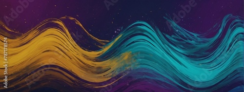 Horizontal colorful abstract wave background with royal purple, teal blue, and goldenrod colors. Can be used as texture, background, or wallpaper.