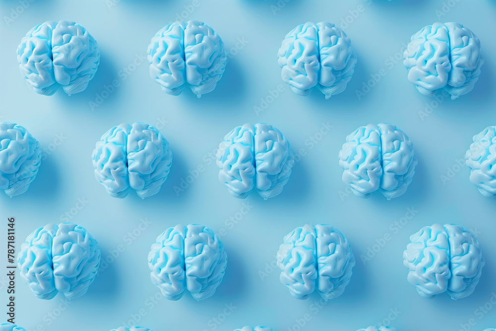 Human brain Anatomical Model Pattern on light blue background. 3d rendering