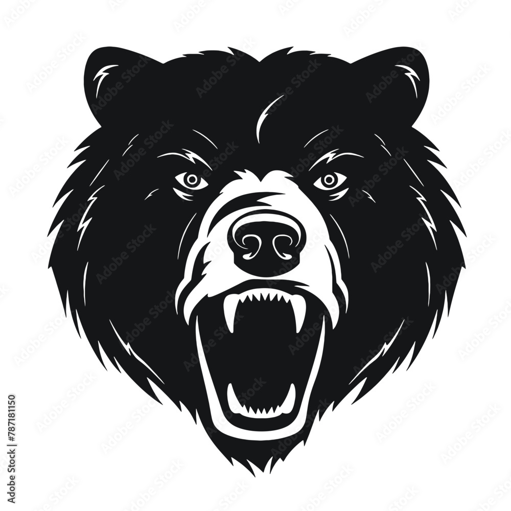 Hand drawn Bear Head illustration. Vintage woodcut engraving style vector illustration. Black and white versions.