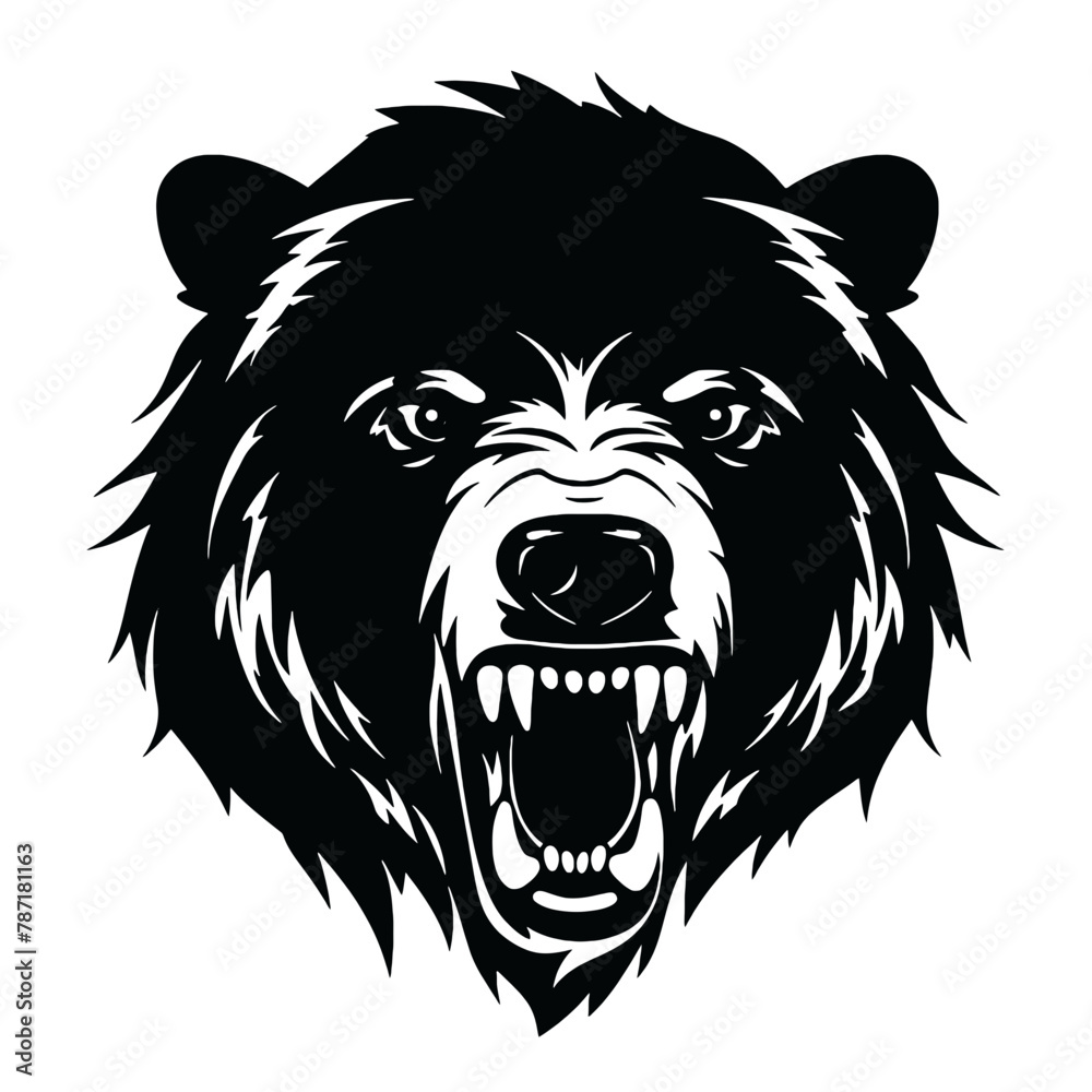 Hand drawn Bear Head illustration. Vintage woodcut engraving style vector illustration. Black and white versions.
