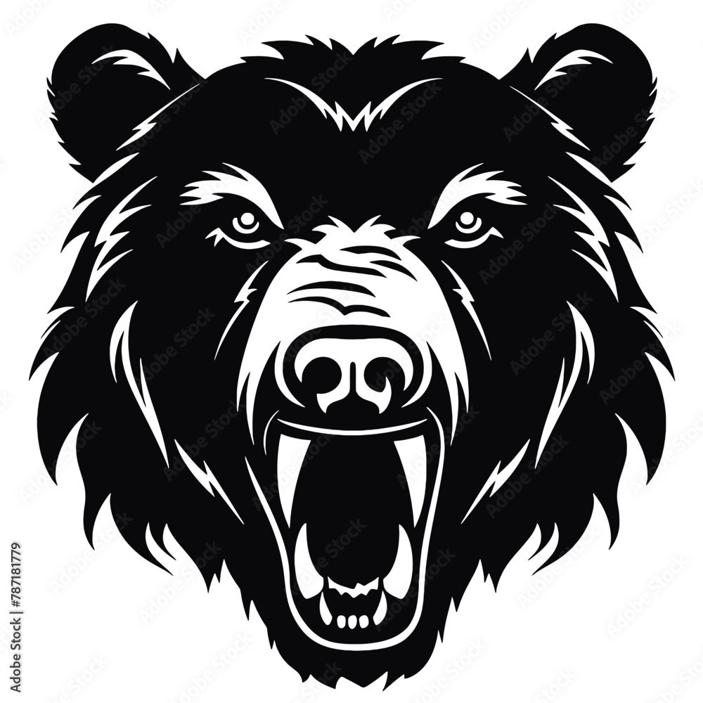 Fototapeta premium Howling bear head hand drawn logo design illustration