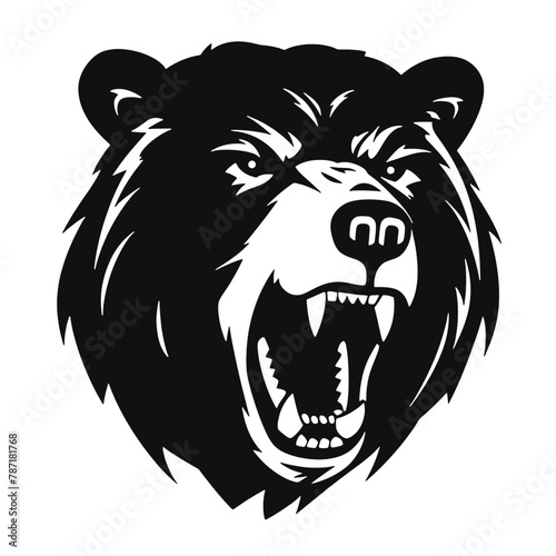 Howling bear head hand drawn logo design illustration