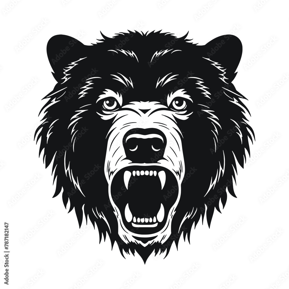 Fototapeta premium Howling bear head hand drawn logo design illustration