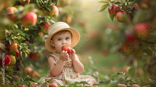 little girl eating apples in the garden. © Артур Комис