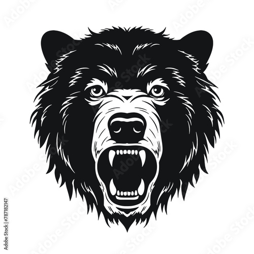 Howling bear head hand drawn logo design illustration