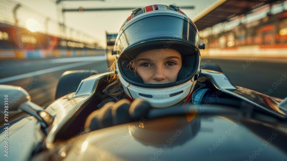 Young Karting Racer Focused on the Track. Generative ai Young Karting Racer Focused on the Track. Generative ai