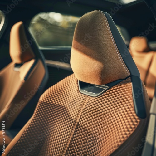 Luxury Car Seat Detailing in Houndstooth Fabric. Generative ai