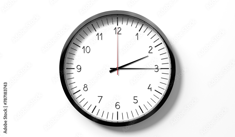 Time at quarter past 2 o clock - classic analog clock on white background - 3D illustration Time at quarter past 2 o clock - classic analog clock on white background - 3D illustration