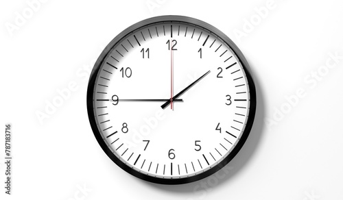 Time at quarter to 2 o clock - classic analog clock on white background - 3D illustration