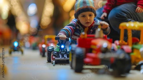 Children's Joyful Playtime with Toy Tractors. Generative ai