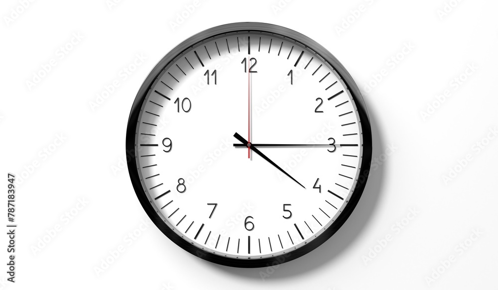 Time at quarter past 4 o clock - classic analog clock on white background - 3D illustration Time at quarter past 4 o clock - classic analog clock on white background - 3D illustration