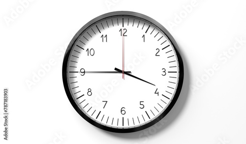 Time at quarter to 4 o clock - classic analog clock on white background - 3D illustration