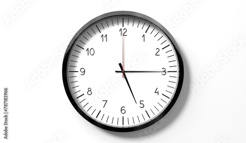 Time at quarter past 5 o clock - classic analog clock on white background - 3D illustration