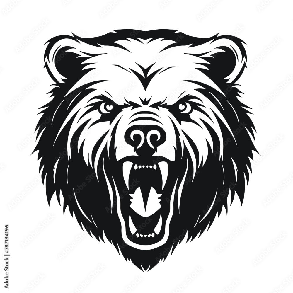 Growling bear head isolated on white background. Vector illustration