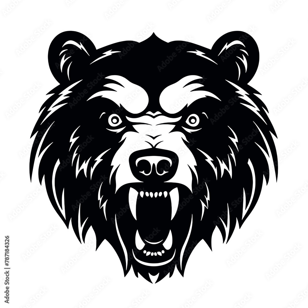 Fototapeta premium Growling bear head isolated on white background. Vector illustration