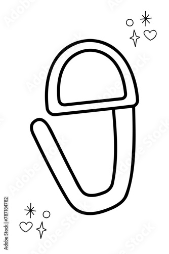 Marking ring for knitting. Doodle outline vector black and white illustration.