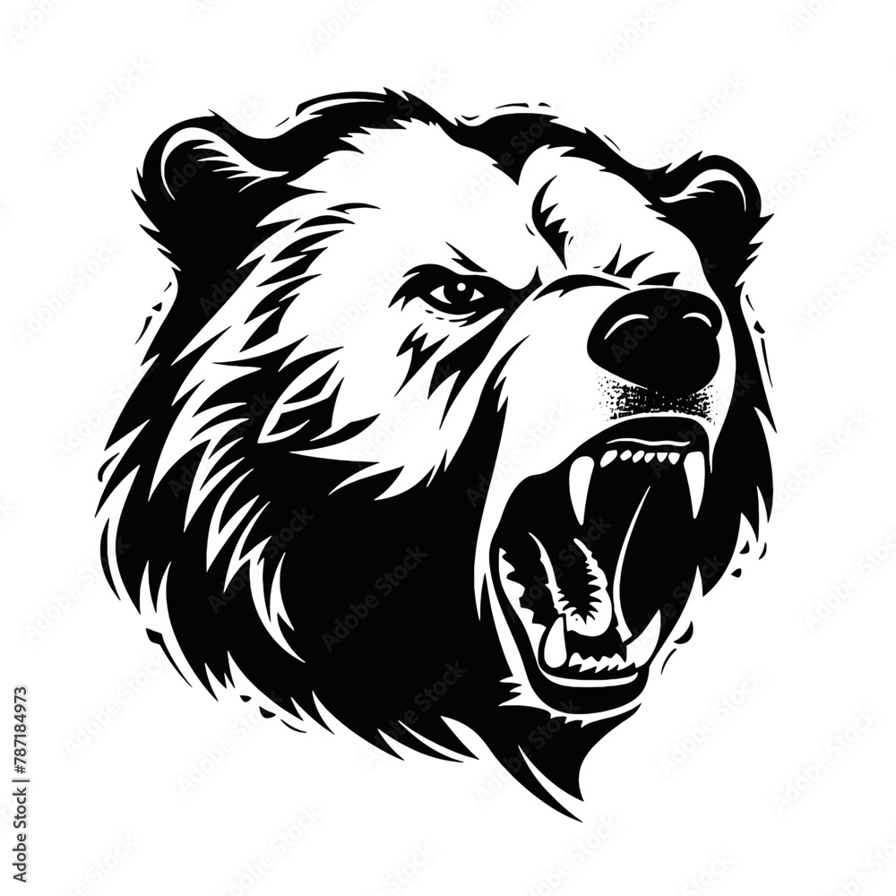Fototapeta premium Growling bear head isolated on white background. Vector illustration