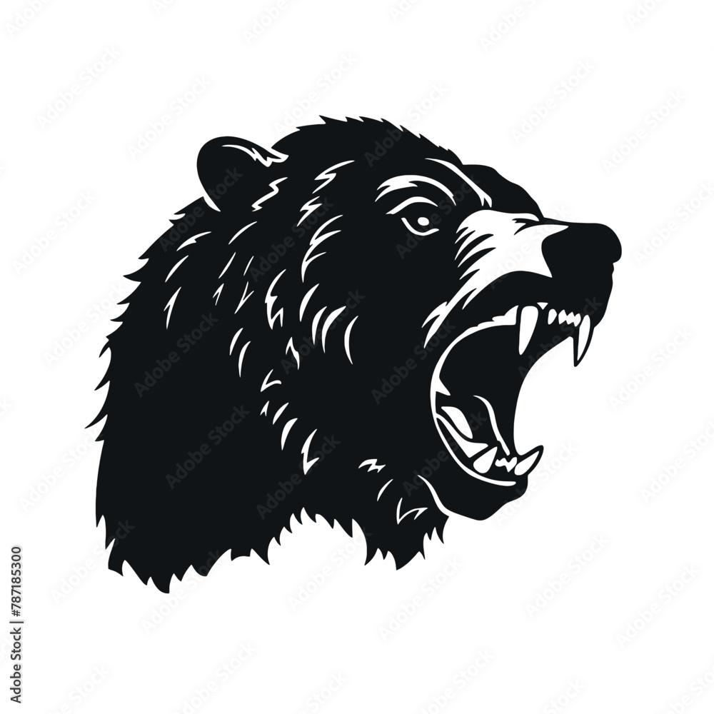 Fototapeta premium Vector roaring bear isolated on white background. Furious bear head