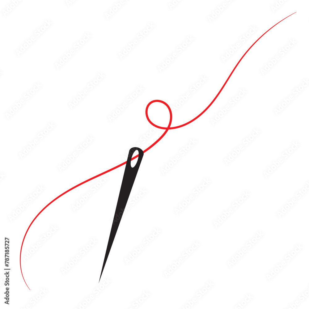 Sewing needle with a long red thread.Vector needle icon on a white background.Vector illustration Sewing needle with a long red thread.Vector needle icon on a white background.Vector illustration