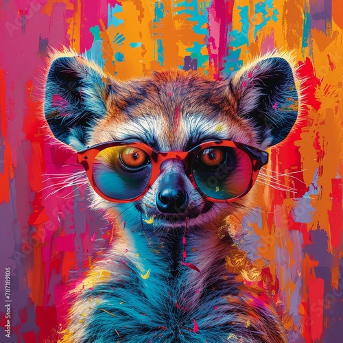pop art animal with a funny face, colorful