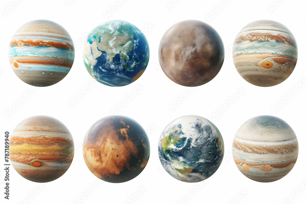 Collection of planets isolated on white background