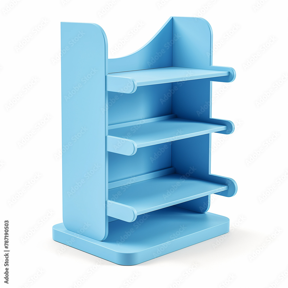 3D illustration of a cardboard display dumpbin shelf stand with shelves for goods and empty space on top 3D illustration of a cardboard display dumpbin shelf stand with shelves for goods and empty space on top