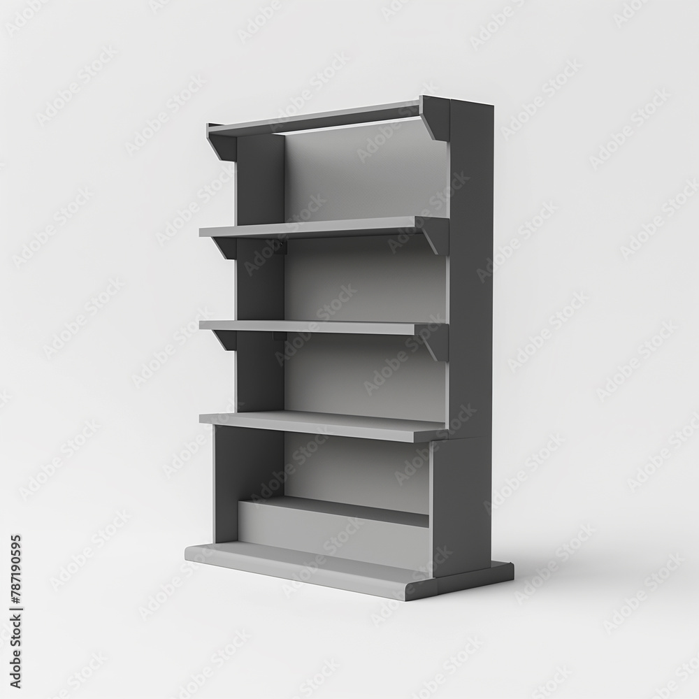3D illustration of a cardboard display dumpbin shelf stand with shelves for goods and empty space on top 3D illustration of a cardboard display dumpbin shelf stand with shelves for goods and empty space on top