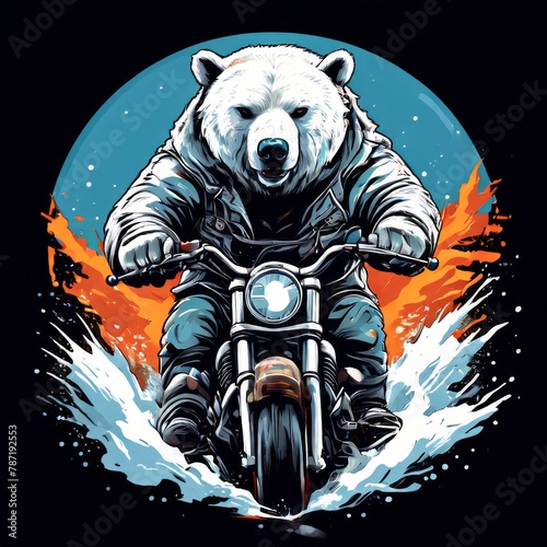 polar bear driving a motorcycle rides. Vector vintage engraving