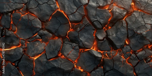 The image captures the raw, molten power of lava as it illuminates the cracks in a dark rocky surface, portraying intense heat and natural dynamics