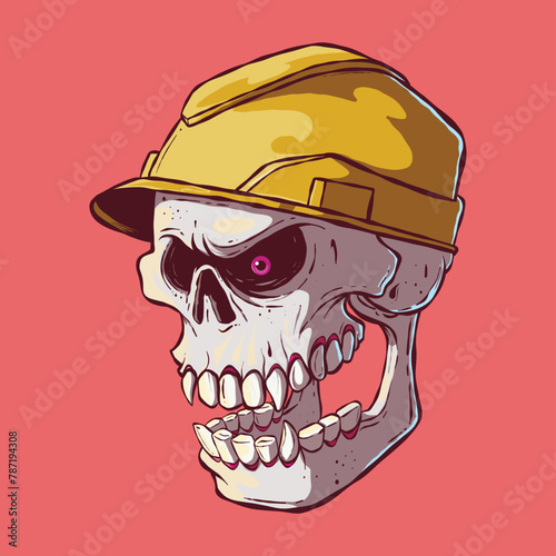 Skull character with a construction hat vector illustration. Brand, worker, mascot design concept. (ID: 787194308)