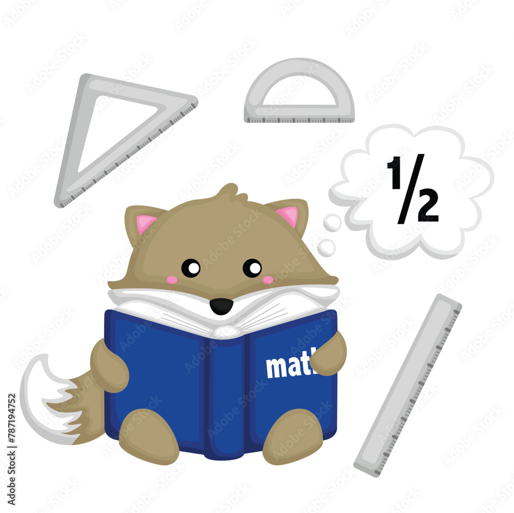 Cute Animals Fox Learning Mathematis Cartoon Illustration Vector Clipart Sticker Decoration Background Cute Animals Fox Learning Mathematis Cartoon Illustration Vector Clipart Sticker Decoration Background
