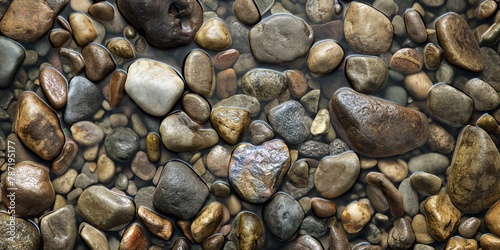 An image capturing a variety of smooth river stones in different colors and sizes, highlighting the beauty and diversity of nature's creations photo