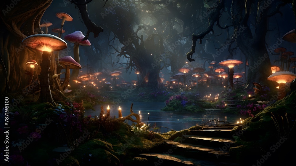 Attend an enchanted forest tugether party with AI-generated fairies, elves, and magical creatures in a mystical celebration of nature