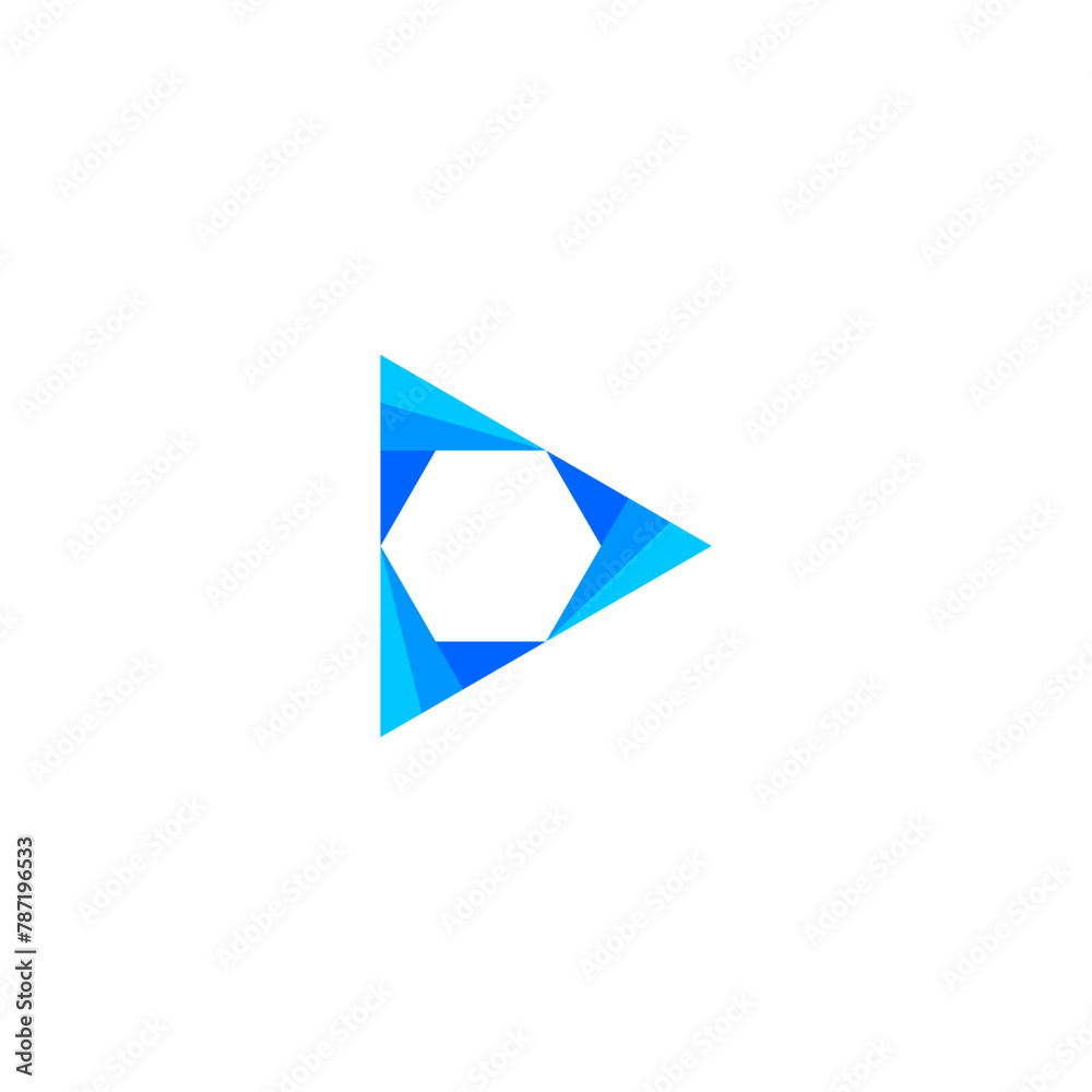 Play button logo with three tone blue color. Triangle logo. Play button logo with three tone blue color. Triangle logo.