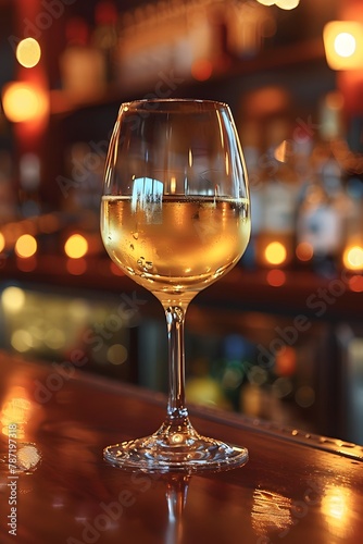 a single glass of wine on a blurry background