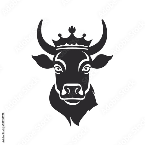 cow head portrait, set of stylized vector symbols