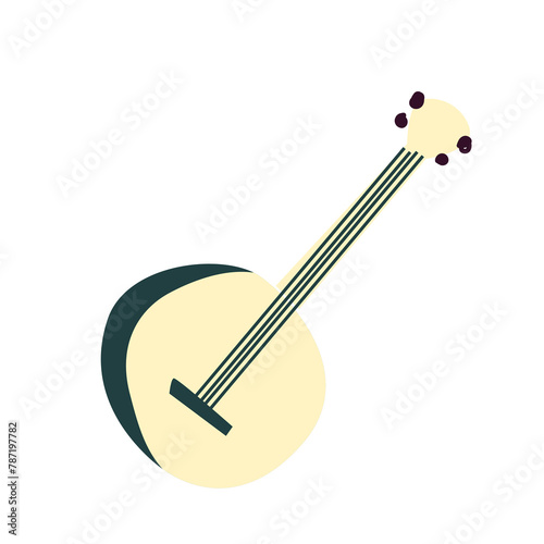 Banjo, stringed acoustic wooden banjo with fretboard. African-American music instrument. Colored flat cartoon vector illustration isolated on white background. Vector illustration can used for banner
