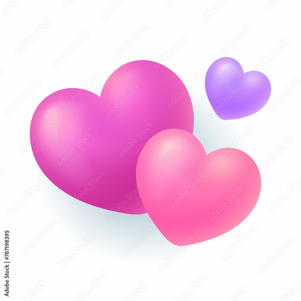 Pink And Purple Comic Hearts 3D Illustration