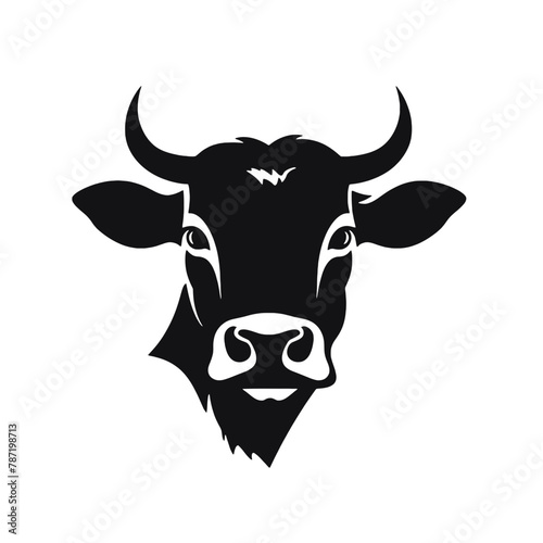 Cow head with horns logotype engraving style isolated vector illustration © vectorcyan