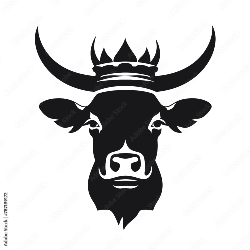 Fototapeta premium Cow head with horns logotype engraving style isolated vector illustration